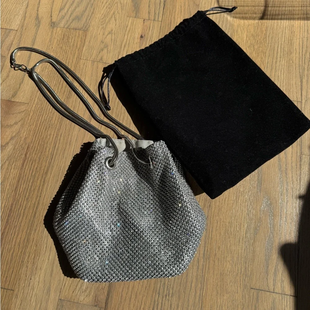 Source Unknown Silver Rhinestone Drawstring Mini Crossbody Bag - Picture 1 of 3